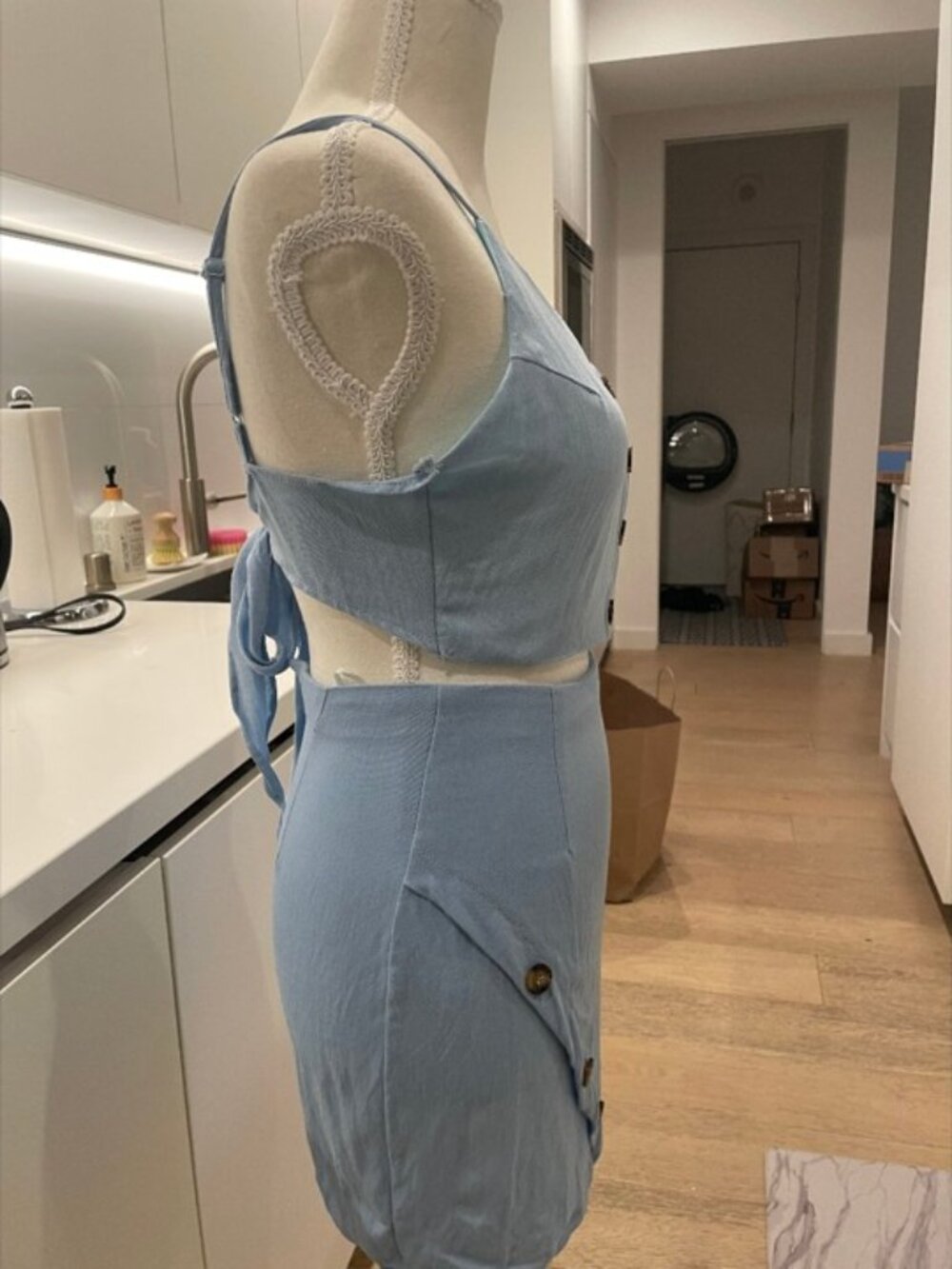 Love & Other Things Blue Two-Piece Set – Button Front Crop Top & Skirt | Size S - Picture 6 of 9